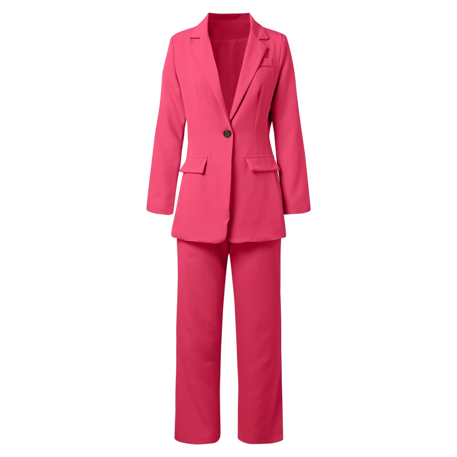 Tuta da donna con pantaloni, slim fit, 2 pezzi, con bottoni, maniche lunghe, colletto rovesciato, giacca e pantaloni a gamba dritta, formale, per cena, tempo libero, moderno, abbigliamento da ufficio