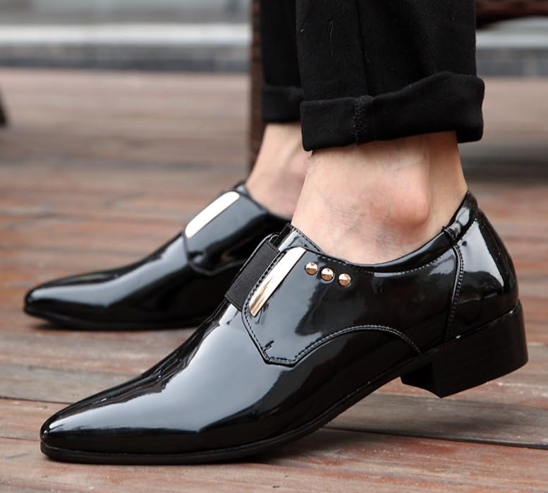 Classic Men's Dress Shoes Slip On Formal Business Casual Oxford Patent Leather Business Wedding Suit Tuxedo for Men3