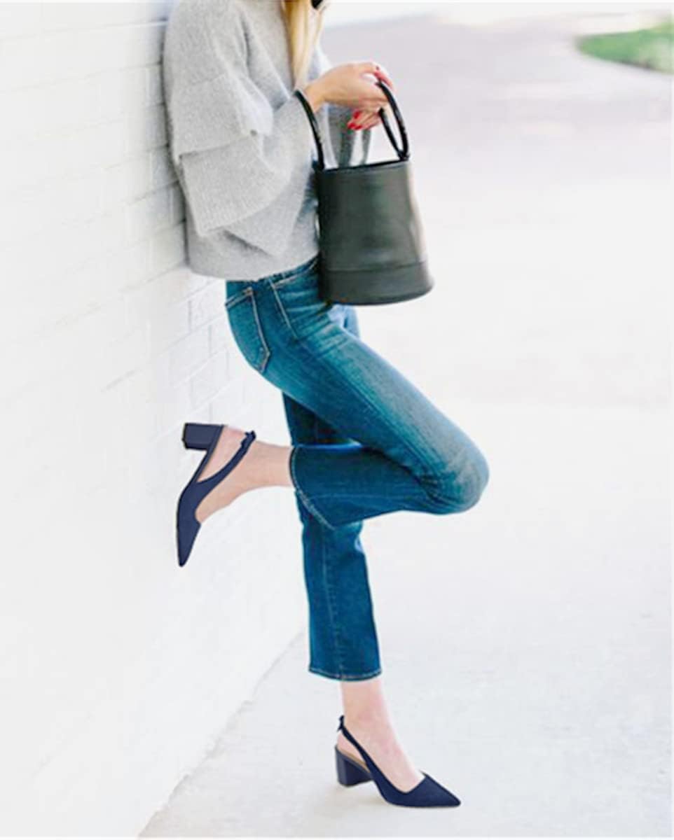 Juliet Holy Womens Pumps Pointed Toe Slip on Slingback Cute Bowknot Classic Chunky Block Heels - Image 3