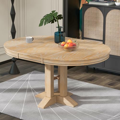Amazon.com - Merax Round Wood Dining Table, Farmhouse Round Extendable ...