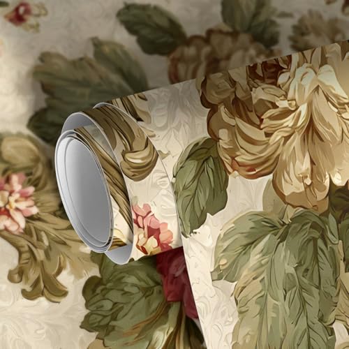 Image of PAPER PLANE DESIGN Vintage Floral Self Adhesive Wallpaper Peel & Stick, Waterproof, Stain-Proof & Self Adhesive Vinyl | Easy to Clean | 16 in X 90 in, Decor for Bedroom, Hallway, Living Room (D)