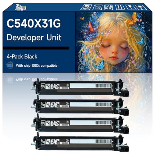 C540X31G Developer Unit Compatible with Lexmark C540N C543DN C544DN C544DTN C544DW Printers, High-Yield Vibrant Colors, Sharp Text, Easy Installation, Perfect for Home & Office Use (4 Pack Black)