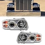 Revworth Headlight Assembly Fit for 2008-2018 Peterbilt 388-389, Halogen Headlights Headlamps W/Bulbs Chrome House (Pair of Headlight Assembly)