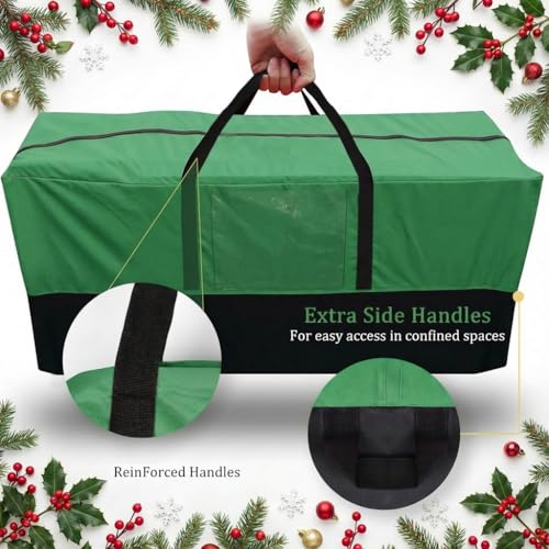 Image of Christmas Tree Storage Bag, Fits 8 Ft Artificial Trees, Green | Wide Dual-Zipper Opening, Reinforced Handles, Clear Label Pocket, Tear-Resistant 600D Oxford, Dust and Moisture Protection