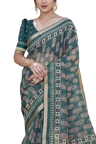 Image of MIRCHI FASHION Kota Doria Cotton Saree with Blouse Piece | Paisley Block Printed Saree for Women | Traditional Ethnic Daily Wear Summer Saree