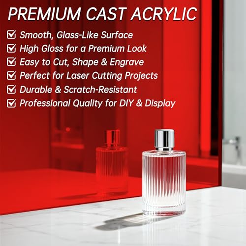 Image of Red Acrylic Sheet 12 inch x 16 inch, 2 Pack 1 /8 inch Thick Translucent Cast Plexiglass Sheets for Laser Cutting & Engraving, Red Acrylic Panel for DIY Crafts, Signage, CNC, Cricut & Glowforge