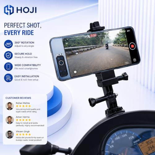 Image of HOJI 2-in-1 Bike Phone Mount & Helmet Camera Kit - Anti-Vibration Handlebar Holder & Curved 3M Chin Mount for POV Video - Compatible with iPhone, GoPro Hero 14 /13, Insta360 & DJI Action (Black)