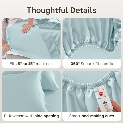Image of California Design Den Luxury Twin Sheet Set - 100% Cotton, 600 Thread Count Deep Pocket Twin Sheets, Soft Hotel-Quality Bedding with Sateen Weave - Seafoam