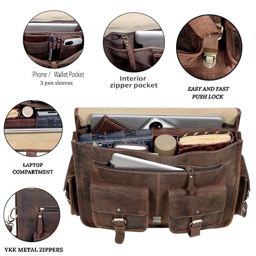 Bolsa de mensajero de cuero vintage para hombres miniatura 5