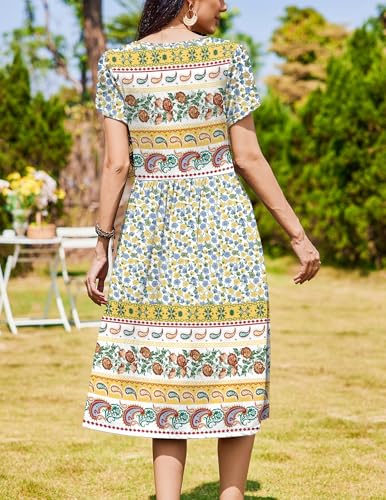 Image of Zeagoo Womens Summer Dresses Casual Aline Midi Dress Short Sleeve Floral Tshirt Dress Flowy Beach Sundresses with Pockets