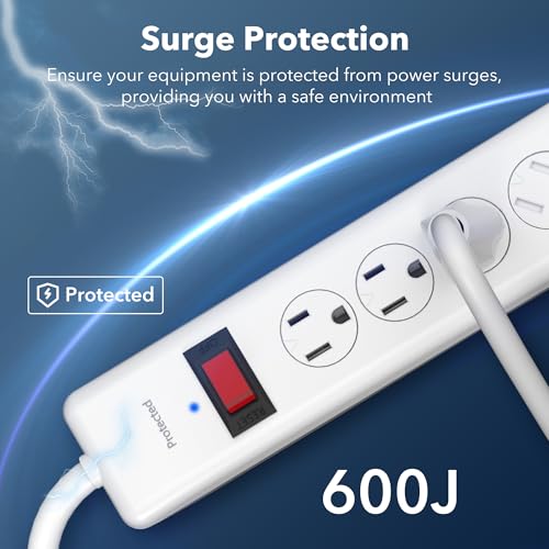 Image of BN-LINK 6-Outlet Power Strip Surge Protector 2-Pack, 4-Foot Extension Cord, 600 Joules, Twist-to-Close Safety Covers, 90 Degree Flat Plug, Overload Protection, White