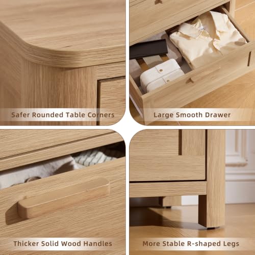 Image of Joaxswe Farmhouse 6 Drawer Dresser for Bedroom, Horizontal Dressers with 6 Deep Drawers & 4 Thickened Table Legs, Natural