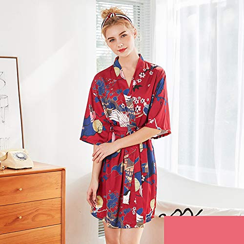 Preisvergleich Produktbild Mhwlai Sommerpyjamas Für Damen Aus Mittelärmeligen Brautkleidern Aus Seidenmaterial, Bademäntel Für Hausmäntel, V-Ausschnitt (M-XXL),K,XXL