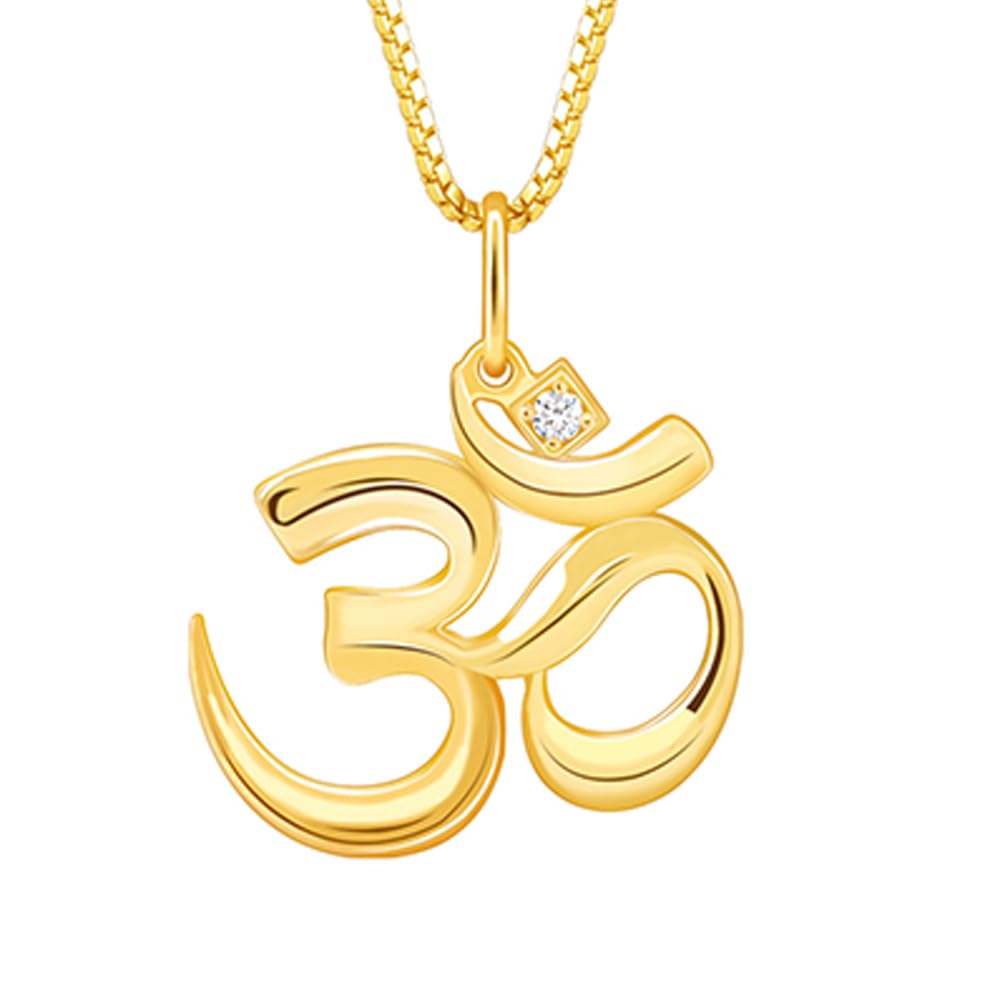 925 Silver Golden Classic Om Pendant With Box Chain For Him| Necklace to Gift Men & Boys| With Certificate of Authenticity and 925 Stamp | 6 Months Warranty