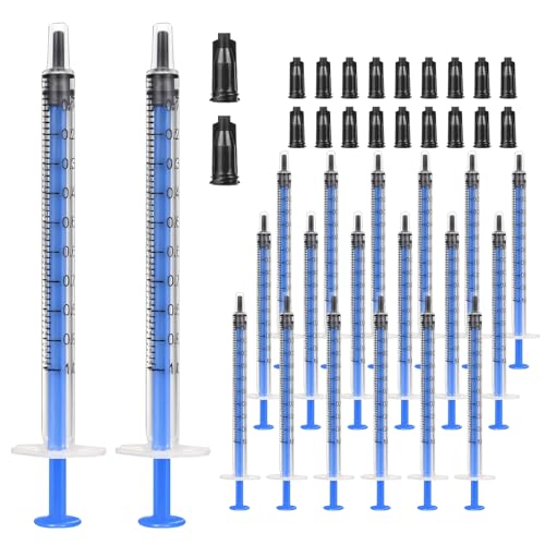 20 Pack 1ml Syringe with Cap for Liquid, 1cc Plastic Small Syringes with Cover for Pets Oral, Scientific Labs, Refilling, Oil or Glue Applicator, Measuring or Transfering Tiny Amount of Liquids, Non-Sterile, No Needle