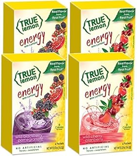True Lemon (Energy Drinks) Wild Cherry Cranberry & Wild Blackberry Pomegranate 2 boxes EACH flavor (4 boxes total), 24ct instant powdered drink mix packets total, by True Citrus, 2.7 Gram (Pack of 24)