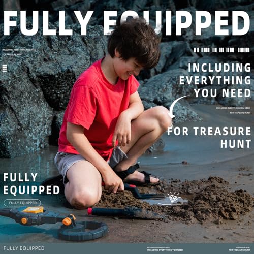 Image of Metal Detector for Kids, IP68 Waterproof 3-10 Year Kids Metal Detector Kit with LCD Display, Automatic Sensitivity Adjustment, 6.55 inch Search Coil, 1.65lb Lightweight Boys Girls Gift, Carbon Black