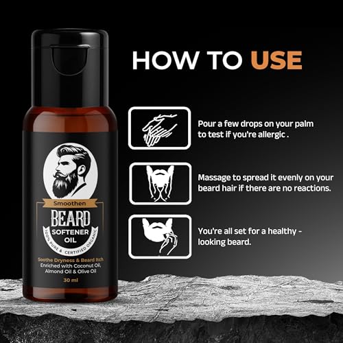 Image of Beard Softener Oil | 100% Pure & Organic | Enriched with Coconut, Almond & Olive Oil | Soothes Dryness & Itchiness | 30 ml (Pack Of 1)