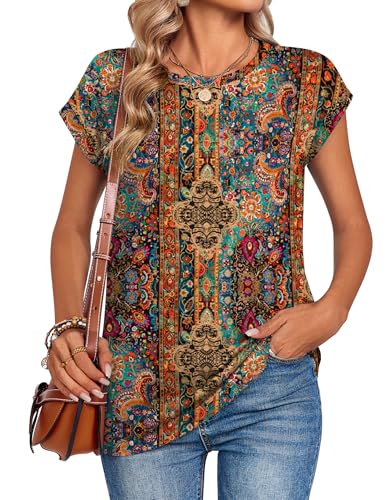 Image of Zeagoo Womens Tops Summer Casual Cap Sleeve Tshirts Shirts Business Dressy Spring Fashion Outfits Trendy Clothes