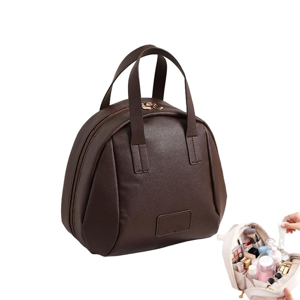 Multi-Layered Shell-Shaped Cosmetic Bag, Make up Bag for Women, Travel Makeup Bag, Makeup Case Organizer with Compartments, Portable Large Cosmetic Bag Makeup Case Organizer (Brown)