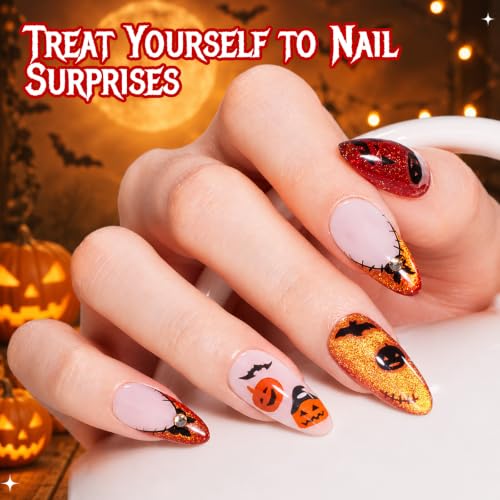Image of Beetles Halloween Gel Nail Polish Set, 6 Colors Black Orange Purple Green | for Spooky Nail Art, Fall Pumpkin Ghost DIY Manicure, UV LED Soak Off Gel Polish