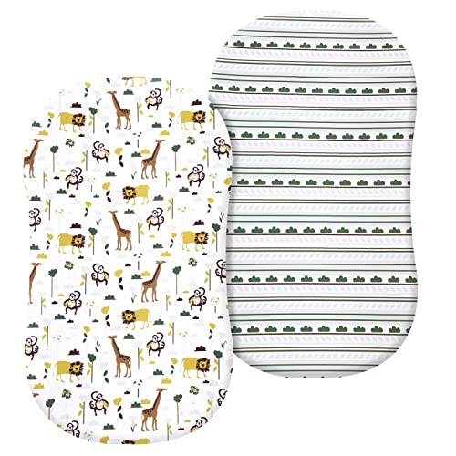 Image of PHF 100% Cotton Bassinet Sheets 2 Pack, Soft Breathable Comfortable Cradle for Baby Boys Girls, Premium Fits Various Mattress Pad, Jungle/Monkey/Giraffe/Lion