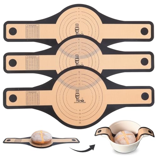 SUPER KITCHEN 3 Pezzi Tappetino in Silicone per Forno 2 Dimensioni 24cm 21cm per Forno Olandese con Manici Lunghi per Pasta Madre Biscotti Baking (Nero)