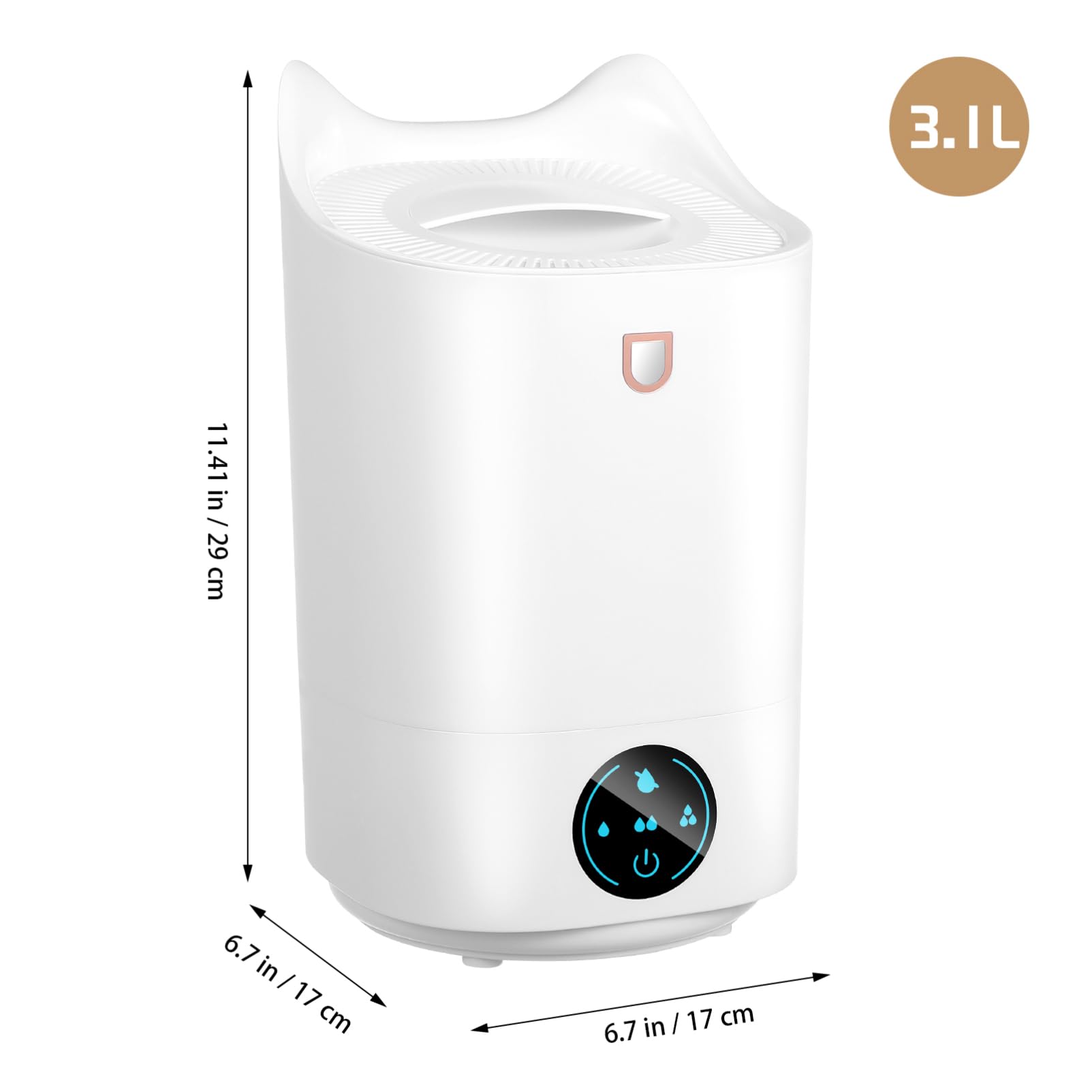 Umidificatore 3.1l Bianco Portatile in Plastica per Ufficio | Touch Screen Intuitivo, per Camera e Scrivania, Design Minimalista Elegante