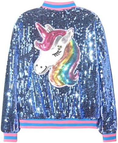 Girls' Ombre Sequin Bomber Jacket with Pockets Lightweight Sparkl...