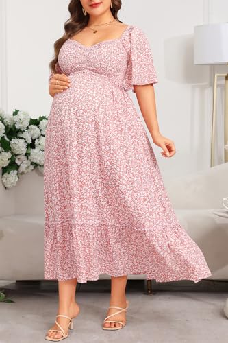 Image of Plus Size Summer Dresses - Maxi Casual Wedding Guest Graduation Easter Long Dress with Pockets