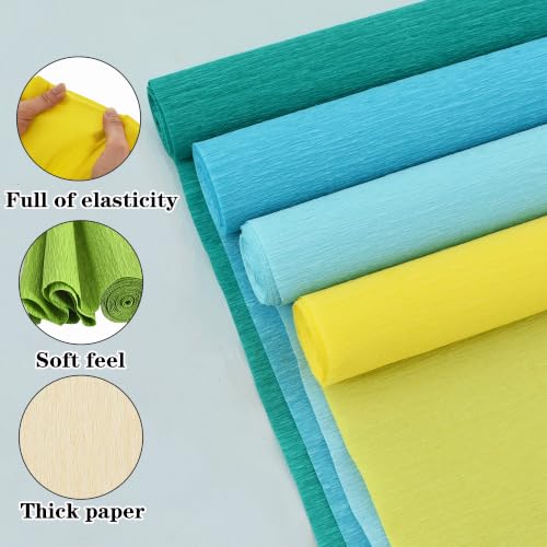 Image of BEISHIDA Yellow Green Blue Crepe Paper Roll, 4 Rolls Crepe Paper Sheet