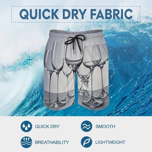 Men's Swim Trunks Quick Dry Board Shorts with Pockets Beach Shorts Wine Glasses Bathing Suits for Men3