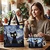 3Pcs Cat Tote Bag, Personalised Tote Bag Set with Makeup Pouch, Versatile Daily Shopping Bag for Cat Lovers, Large Canvas Tote 39 cm Height 34 cm Width and Matching Pouch 11 cm Height 13.5 cm Width #2