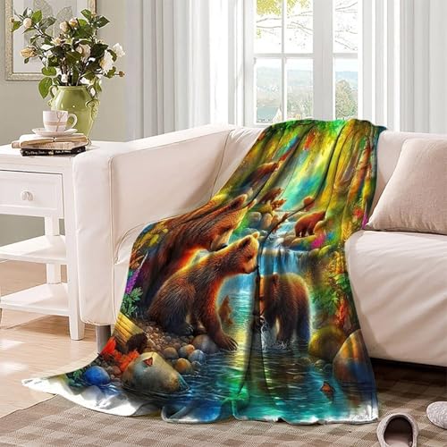 Couverture de lit ours brun pour camping et voyage, plaid canapé douillet
