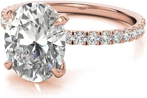 Miniatura 5 de Anillos de compromiso hechos a mano de oro rosa macizo de 10 quilates, 2 quilates, talla ovalada, moissanita, diamante solitario, anillo de boda