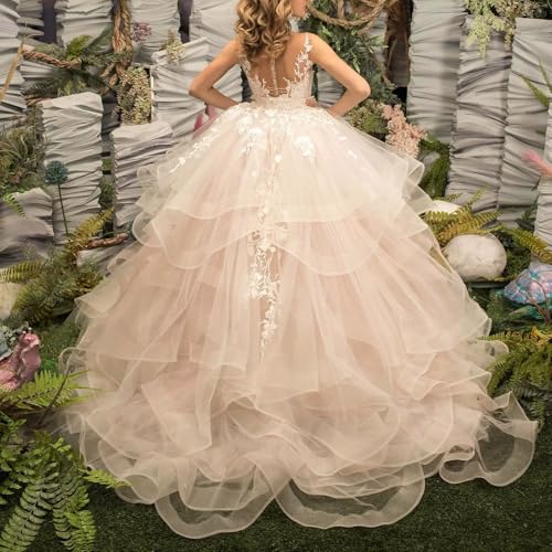 Tulle Princess Sleeveless Pageant Dresses Long Lace Applique Flower Girl Dress Kids Birthday Party Ball Gown4