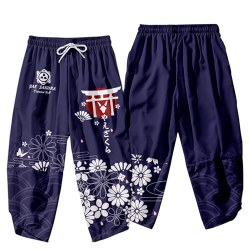 Image of DOSLAVIDA Men's Japanese Kimono Cardigan Suit Chinese Style Printed Jacket Pants Set Open Front Seven Sleeve Top & Shorts