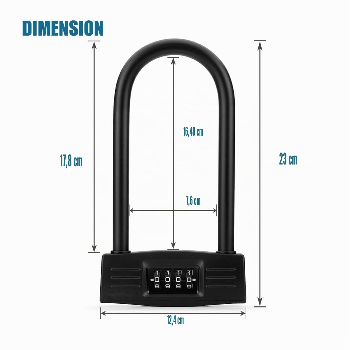 Antivol En U Robuste, Cadenas à Combinaison De 4 Chiffres Avec Mot De Passe Pour Vélo, Cadenas En U à Combinaison De Vélo, Cadenas En U Pour Vélo Pour La Maison, L'école, Les Voyages (227 * 112 MM)