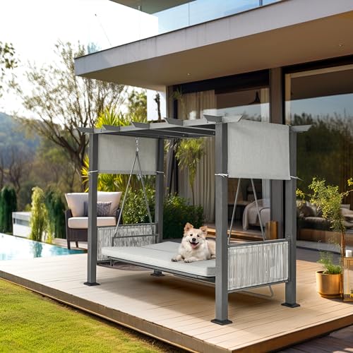 PAMAPIC-3-Seat-Patio-Swing-ChairOutdoor-Patio-Swing-Bed-with-Adjustable-CurtainsPorch-Swing-Bed-for-Balconies-Gardens-and-PoolsideGrey PAMAPIC 3 Seat Patio Swing ChairOutdoor Patio Swing Bed with Adjustable CurtainsPorch Swing Bed for Balconies Gardens and PoolsideGrey