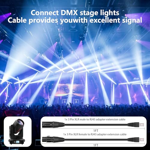 GELRHONR 3pin XLR auf RJ45 Stecker Adapterkabel, XLR Buchse auf RJ45 Netzwerkstecker Verlängerungskabel Verwenden Sie Cat5 Ethernet für DMX-CON Controller Series-1,1Ft
