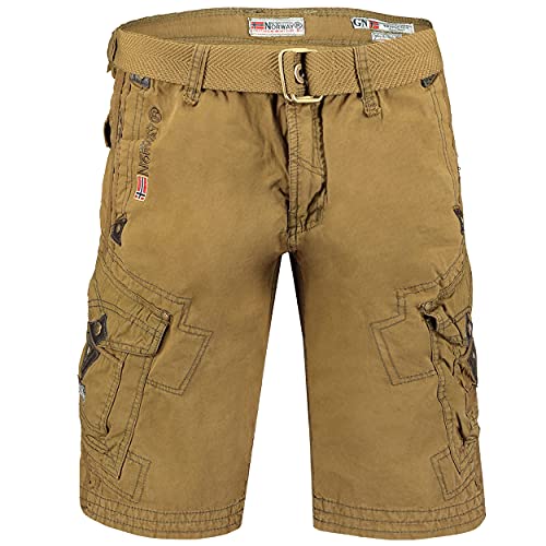 Geographical Norway Peanut Men - Bermudas Short Algodón Fit - Pantalones Cortos Deportivos para Hombres - Bermudas Hombre - Shorts Cortos Cinturón - Bermuda Ajuste Normal Cómodo Caqui XXL