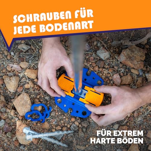 Peggy Peg – Markisenbefestigung Set mit Fix&Go Anker-Platten 2.0 & diversen Schraubheringen – Bodenhalterung zur Fixierung von Markisenfüßen & Zeltgestänge beim Camping – für weiche bis Harte Böden