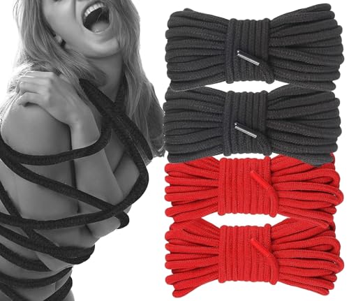 4-teiliges Bondage-Seilset für Paare (4x10m) - Weiche Baumwoll Fesselseile in Schwarz und Rot für sinnliche Rollenspiele BDSM-Zubehör für Anfänger & Fortgeschrittene (Ab 18 Jahren)