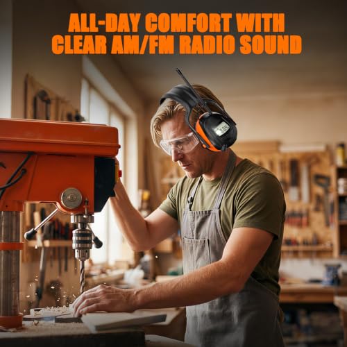 Image of Gardtech Bluetooth 5.3 AM /FM Radio Hearing Protection,29dB SNR Safety Earmuffs with Digital Display, Rechargeable Noise Cancelling Headphones for Mowing, Workshops and Snowblowing Orange