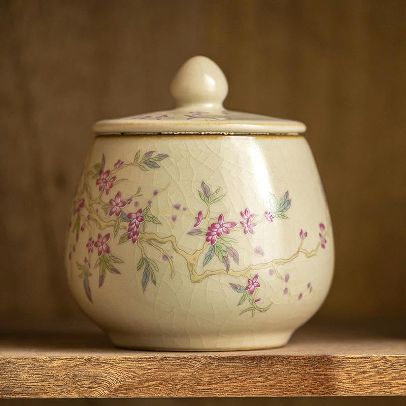 Barattoli in Ceramica con Fiori di pesco da 300 ml con coperchi Barattoli ermetici in Ceramica per tè, caffè e Zucchero Barattoli da Cucina in Porcellana Vintage