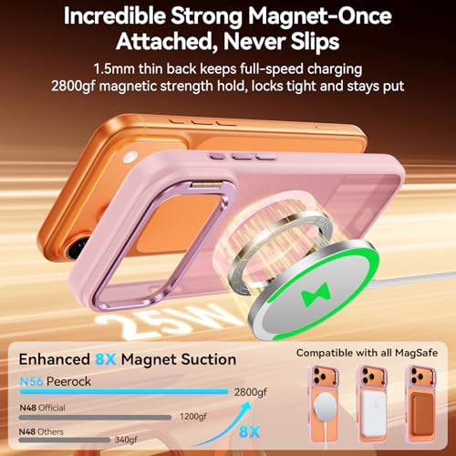 Image of for iPhone 17 Pro Case with Stash Lens Stand and 9H Screen Protector, Compatible with MagSafe, Military-Grade Drop Protection Magnetic Phone Case for iPhone 17 Pro, 360 Full Protection, Pink