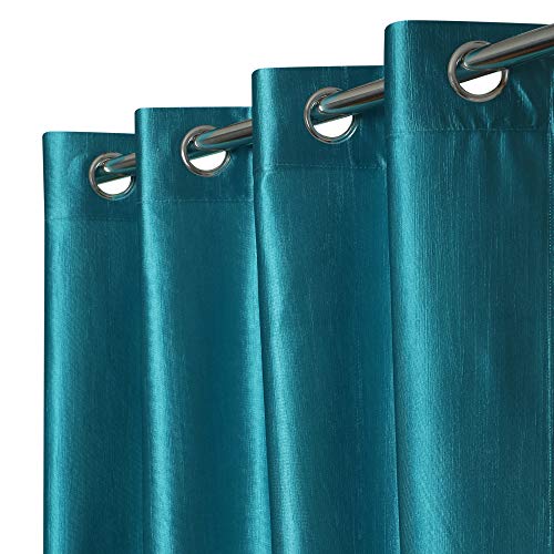 Image of 5 Feet Polyester Floral Light Filtering Window Curtains for Living Room, Bedroom & Kitchen, Eyelet Top, Aqua Printed and Solid Plain Curtain Set of 3