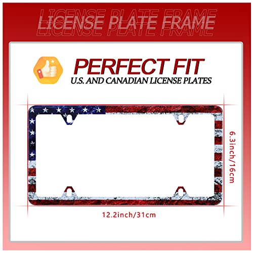 Vintage American Flag License Plate Frame Patriotic Usa Flag License Plate Holder Stainless Steel Rust-Proof Auto Parts Decoration With Screws For Men Women License Plate Cover 4 Holes 1Pcs #TOP2
