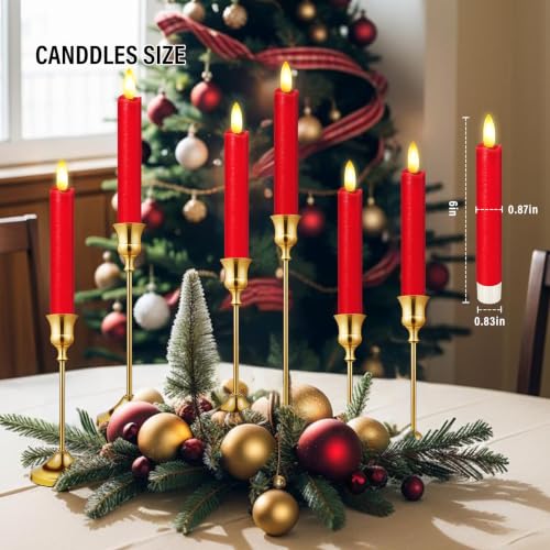 Image of KSWING Upgraded Real Wax Short LED Flameless Taper Candles with Remote, 6 Inch Red Candlesticks Battery Operated 3D Flickering - 6 inch Realistic Fake Candle Sticks for Home /Wedding /Fireplace Xmas Decor