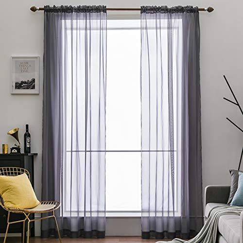 MIULEE 2 Panels Solid Color Sheer Window Curtains Smooth Elegant Window Voile Panels/Drapes/Treatment for Bedroom Living Room Dark Gray 55''W x 57''L
